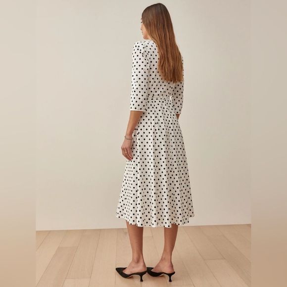 Reformation White and Black Polka Dot Midi Dress - Picture 3 of 7